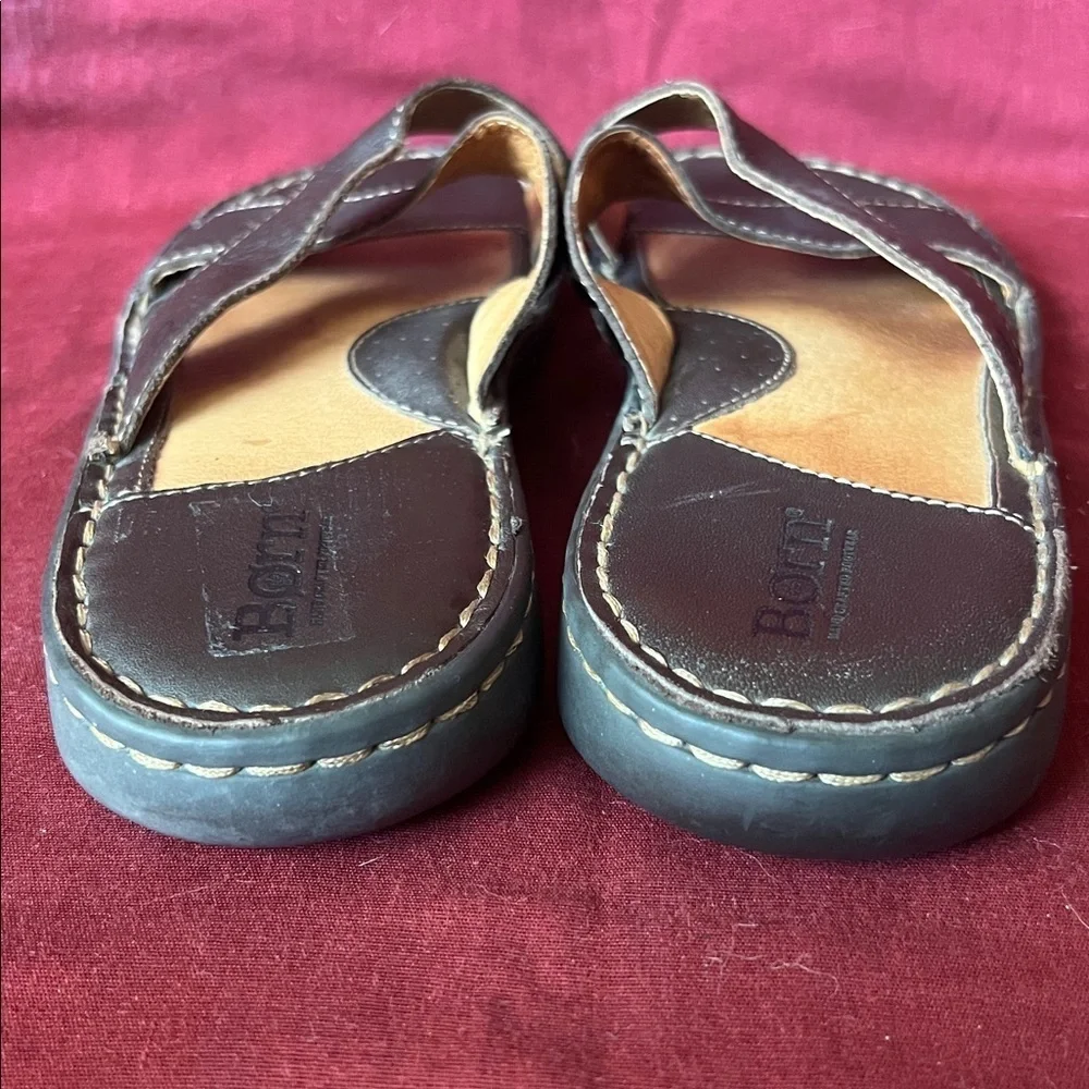 Born Leather Brown Cross Strap Slides/Sandals - 10 - Picture 5 of 10